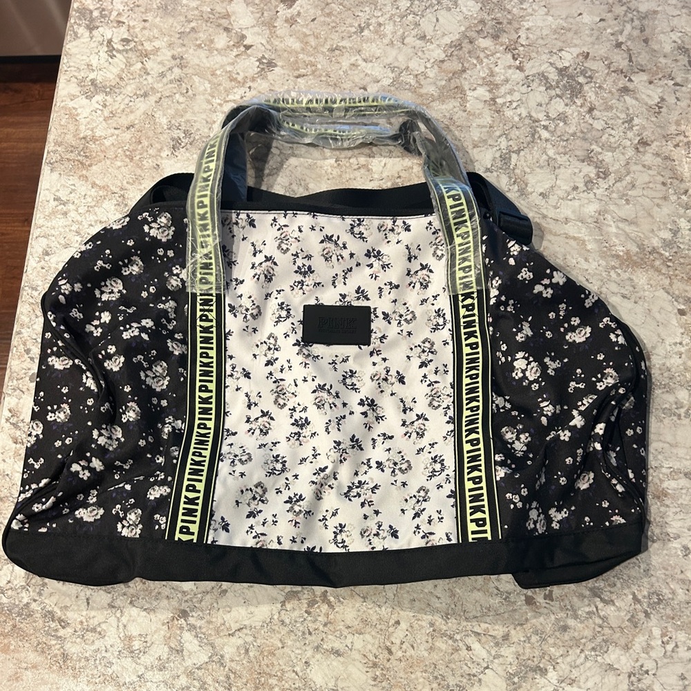 VS PINK Floral Zipper Messenger Shoulder Overnight Handbag XL NWOT